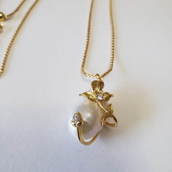 Pearl Necklace Oil Painting Baroque Pearls Natural Freshwater Pendant Flower - Picture 3 of 9